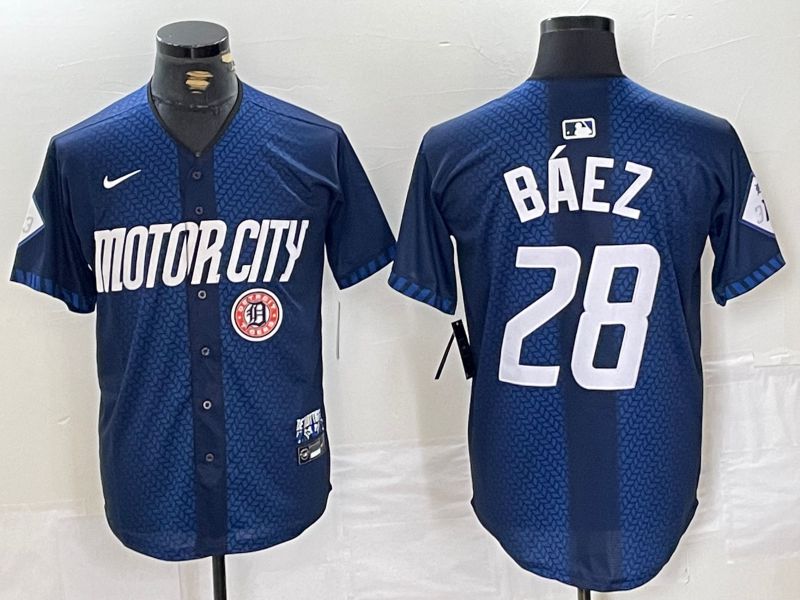 Men Detroit Tigers #28 Baez Blue City Edition Nike 2024 MLB Jersey style 3